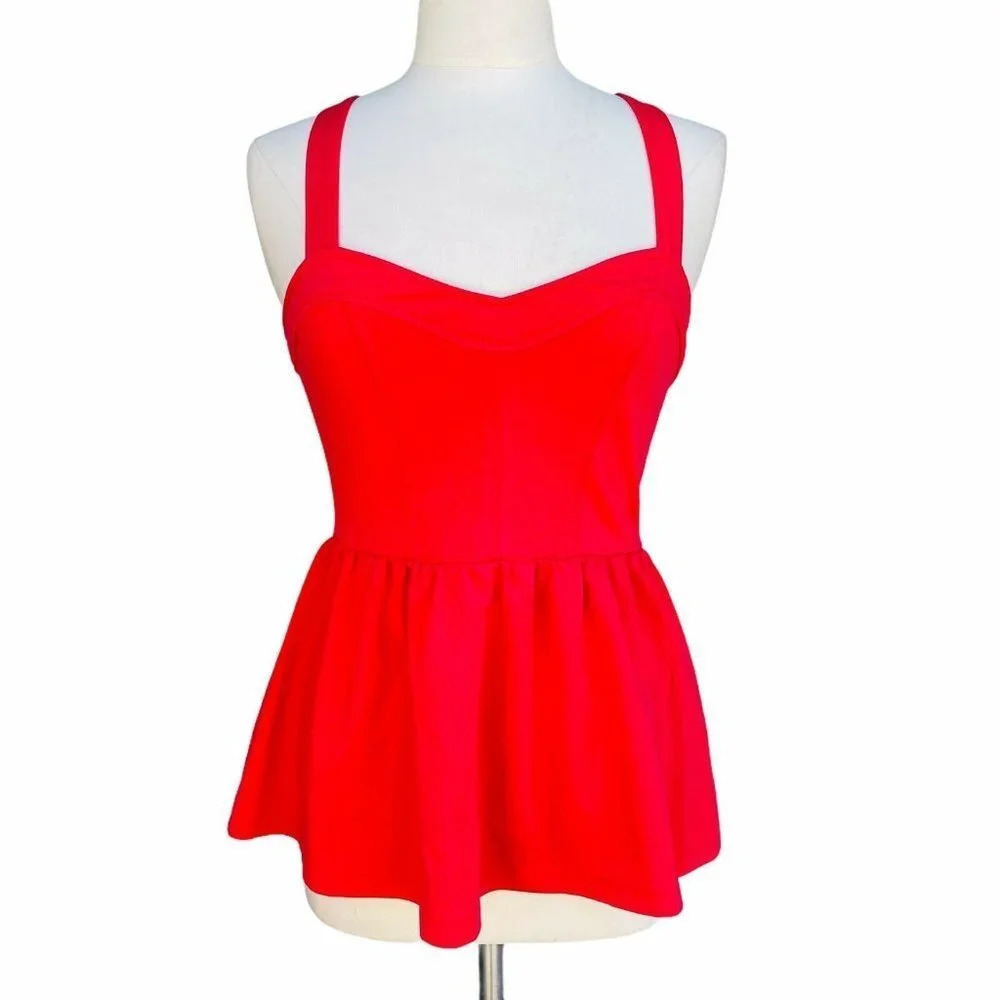 VICTORIA SECRET Women’s Petite Size S Red Cut-out Back Peplum Top